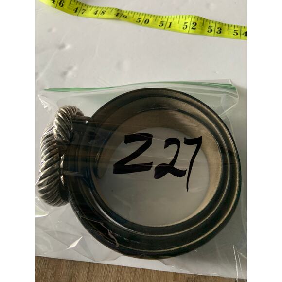 Terry Stack Italian Leather Black Belt Silver Braided Knot Buckle Size M Z27 - Picture 7 of 7